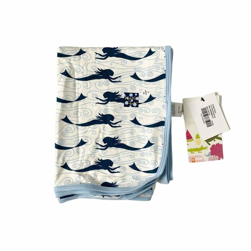 NWT Kickee Pants Bamboo Mermaid On Natural Swaddle Blanket